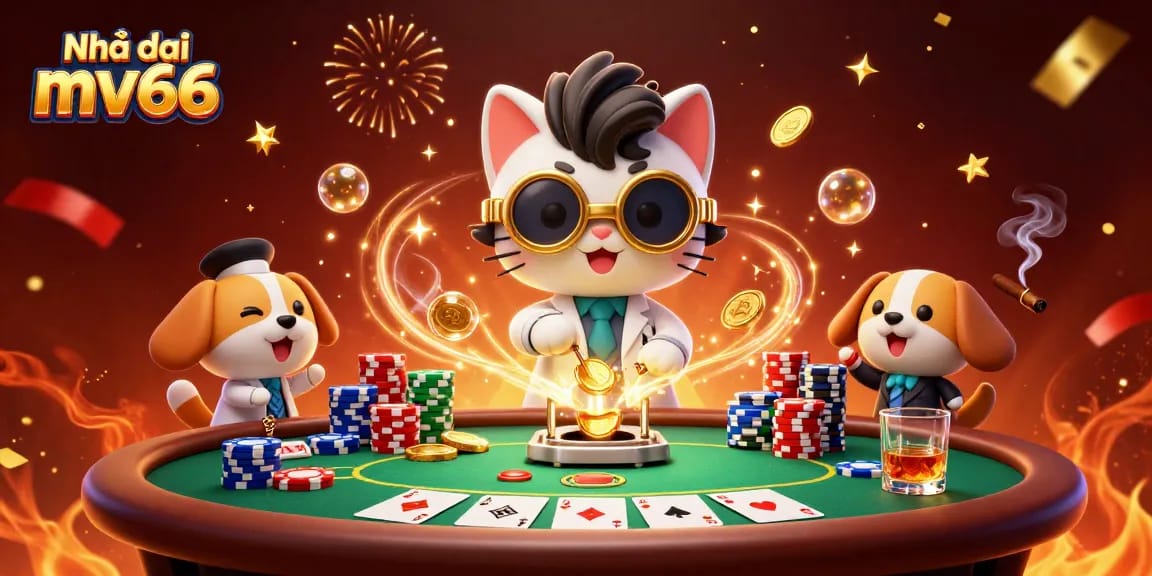 Engage with Nhà cái mv66's exciting gameplay in a dynamic casino scene filled with poker excitement.
