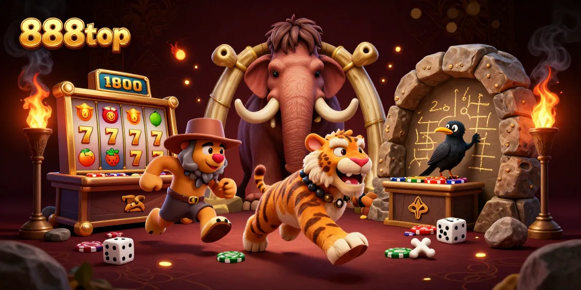 Experience thrilling slots action at 888top while a caveman and saber-tooth duo manage their prehistoric casino.