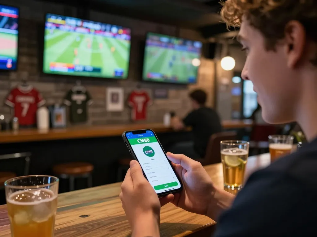 Place bets on CM88 while enjoying a live sporting event in an energetic sports bar setting.