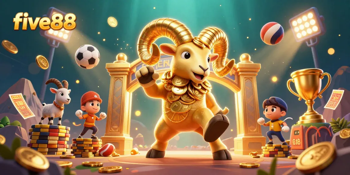 Experience thrilling action with five88 as the golden ram charges through a dynamic casino scene.