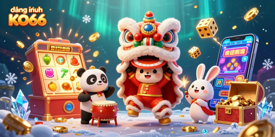 Experience the excitement of đăng nhập KO66 with a vibrant 3D casino scene full of jackpots and lively characters.