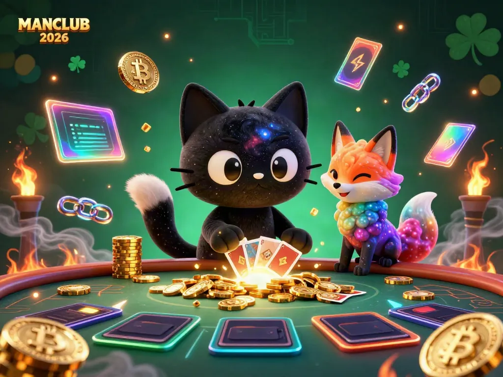Experience the thrill of MANCLUB 2026 with an energetic cosmic casino scene featuring a black hole cat and nebula fox.