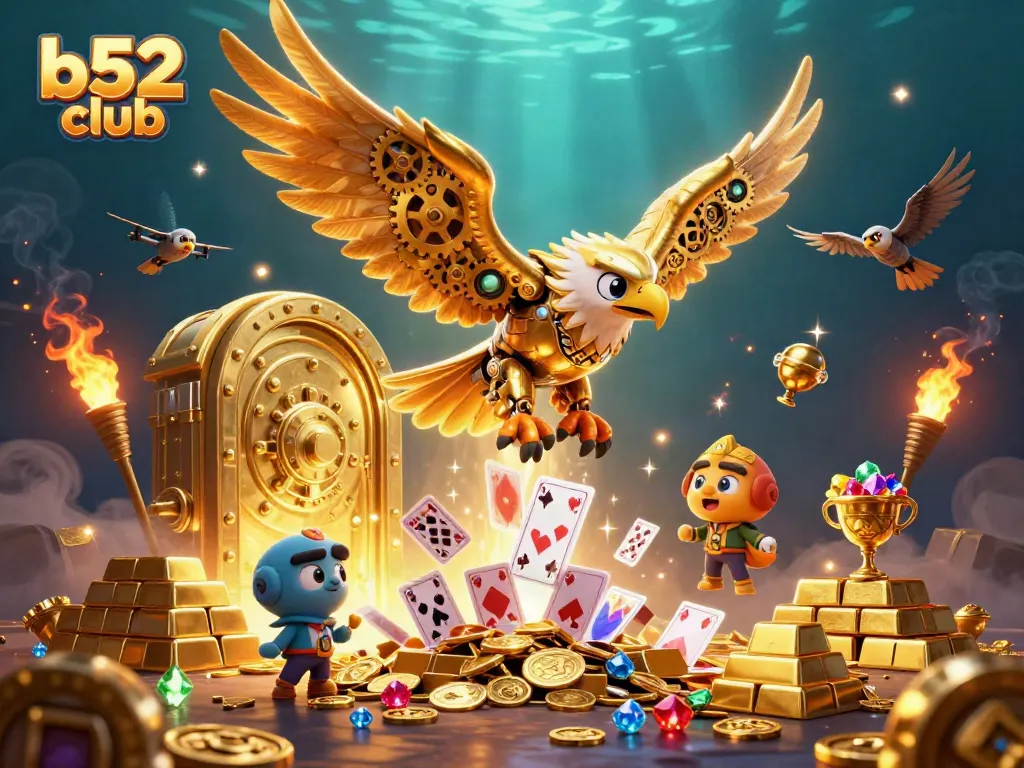 Experience thrilling gameplay with B52 Club featuring dynamic elements and rich treasures in a vibrant casino scene.