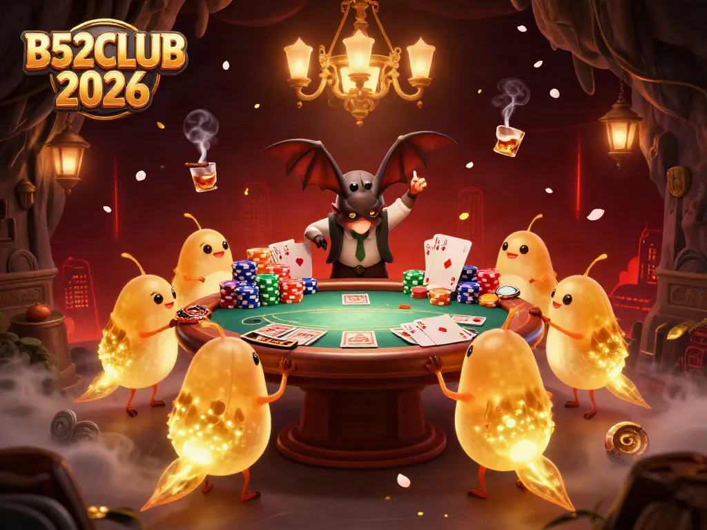 Engage in thrilling gameplay at B52CLUB 2026 within a vibrant cave casino scene.
