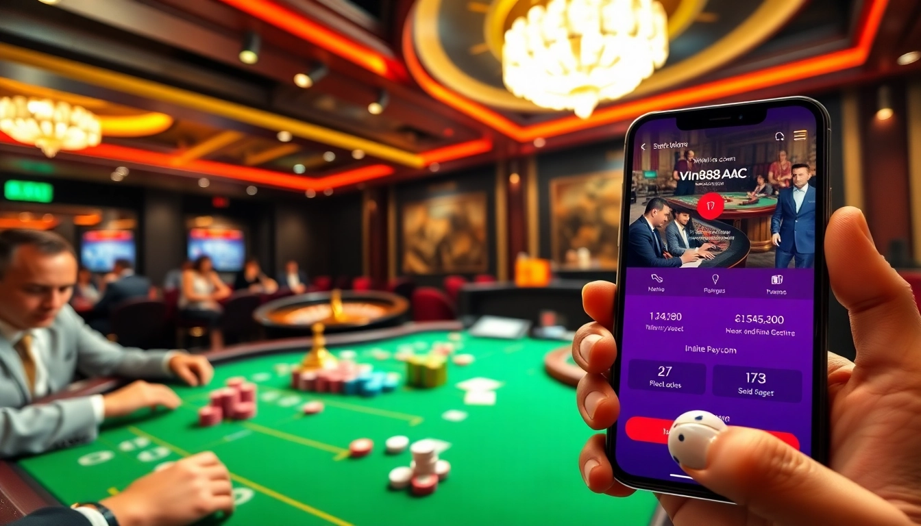 Players enjoying casino games at https://vin88ac.com/ actively betting at a poker table with vibrant chips.