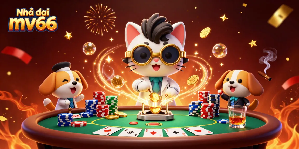 Engage with Nhà cái mv66's exciting gameplay in a dynamic casino scene filled with poker excitement.