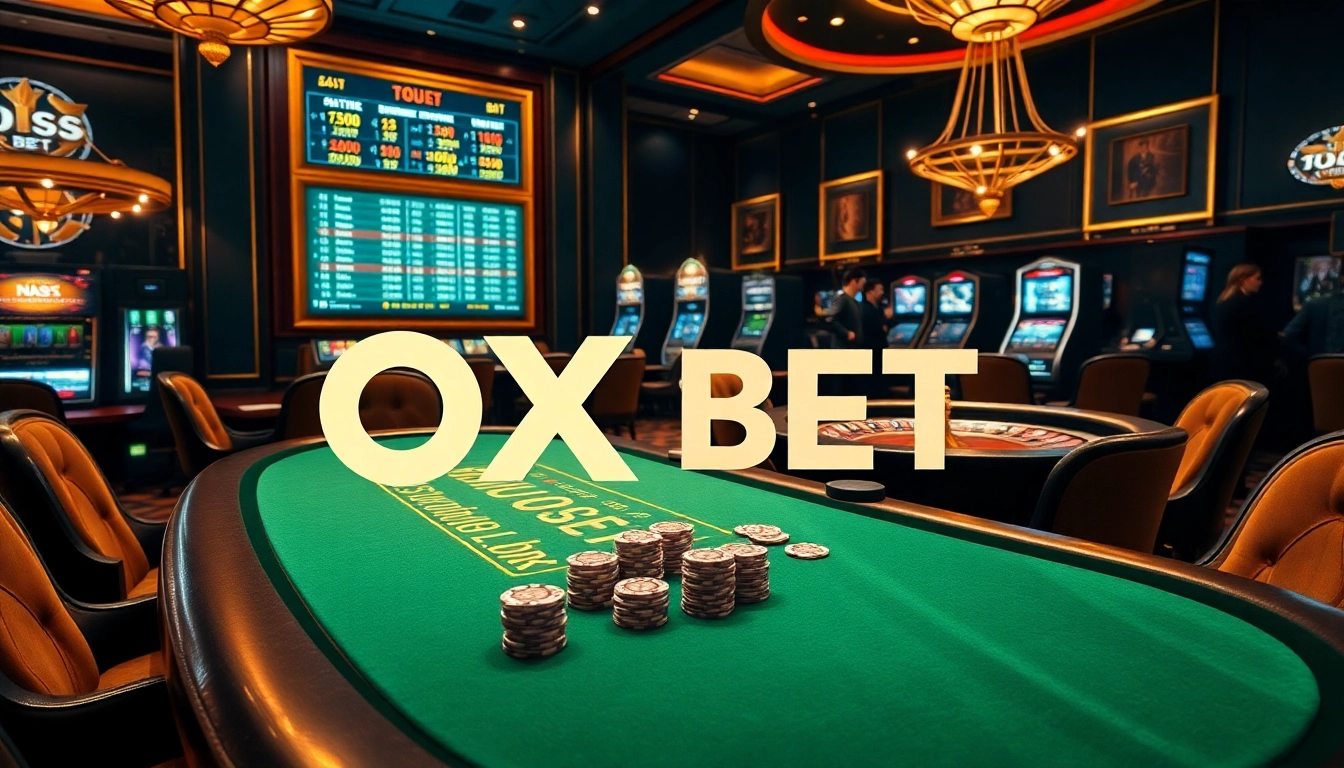 Experience the excitement of OX BET at a luxurious casino table full of poker chips and cards.