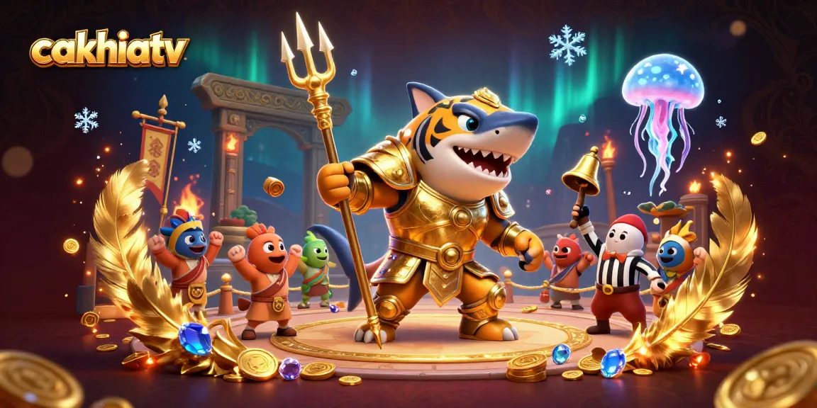 Cakhiatv showcases an electrifying underwater scene with a gladiator shark in action, engaging gamblers in the underwater colosseum.