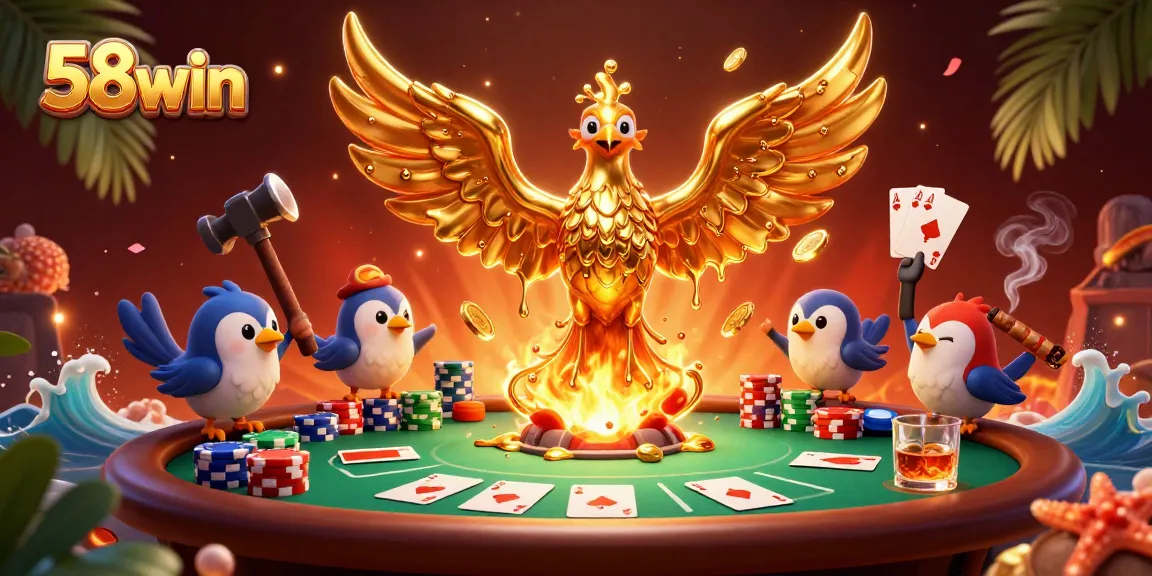 Players immerse in 58win's thrilling poker scene featuring dynamic characters and vibrant game elements.