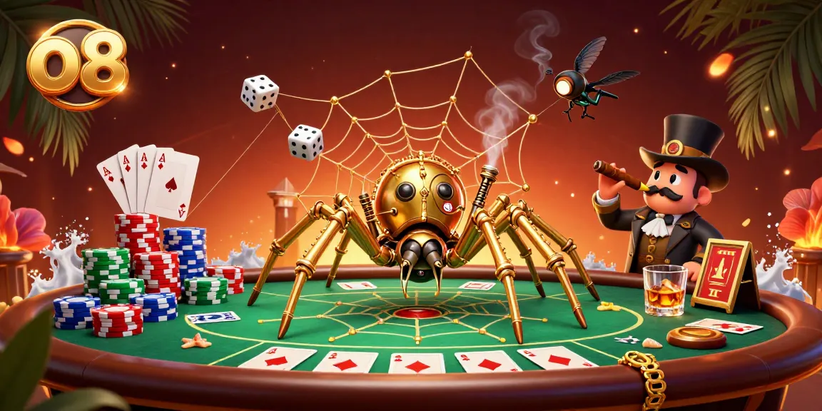 Experience thrilling gameplay at o8, where roulette wheels and poker chips create excitement in a vibrant casino scene.