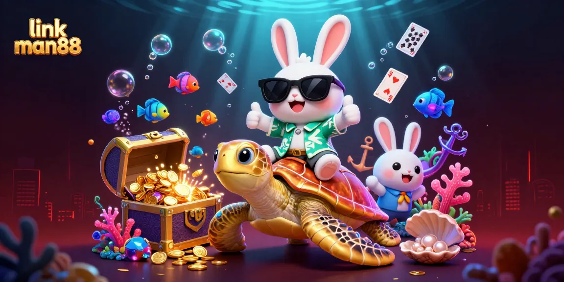 Experience thrilling gameplay with link man88's vibrant casino-themed 3D illustration featuring lucky rabbit.