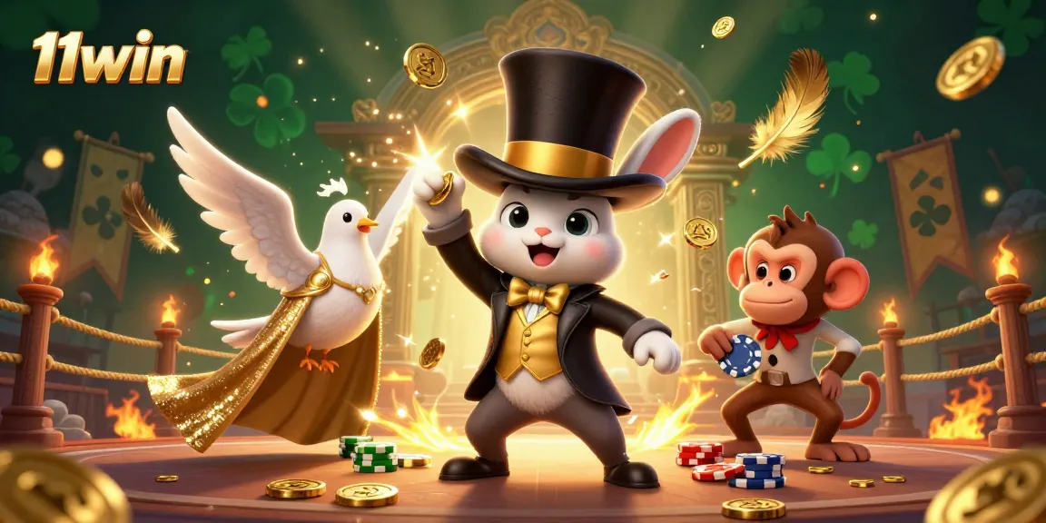 Experience thrilling wins at 11win as the magician rabbit pulls coins and poker chips.